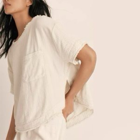 Free People Medium cream boxy short sleeve top - Picture 2 of 8